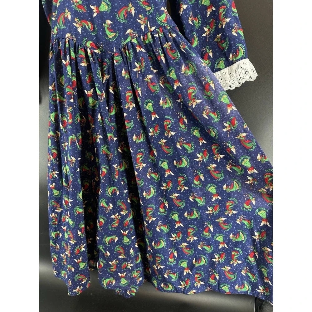 Vintage Handmade Girls Christmas Angel Dress Peter Pan Collar Lace Trim Size 8